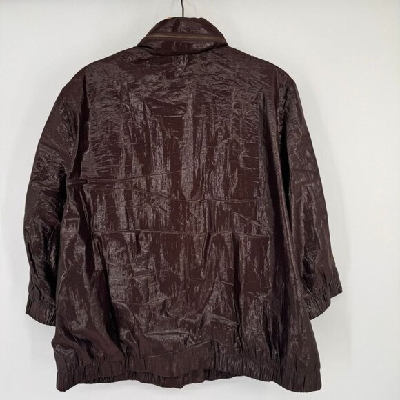 Chicos 3 Womens Size XL Brown iridescent rain Jacket Pockets hidden hood - Picture 8 of 13
